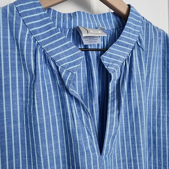 Finley Jay Striped Cotton Chambray Blouse In Aqua/blue - Picture 7 of 11